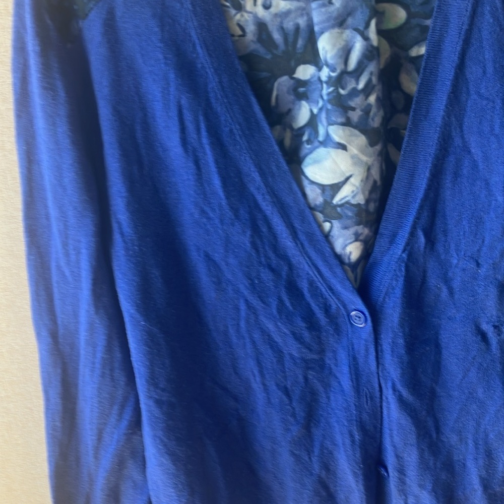 Loft Blue Patterned Cardigan Medium - image 2